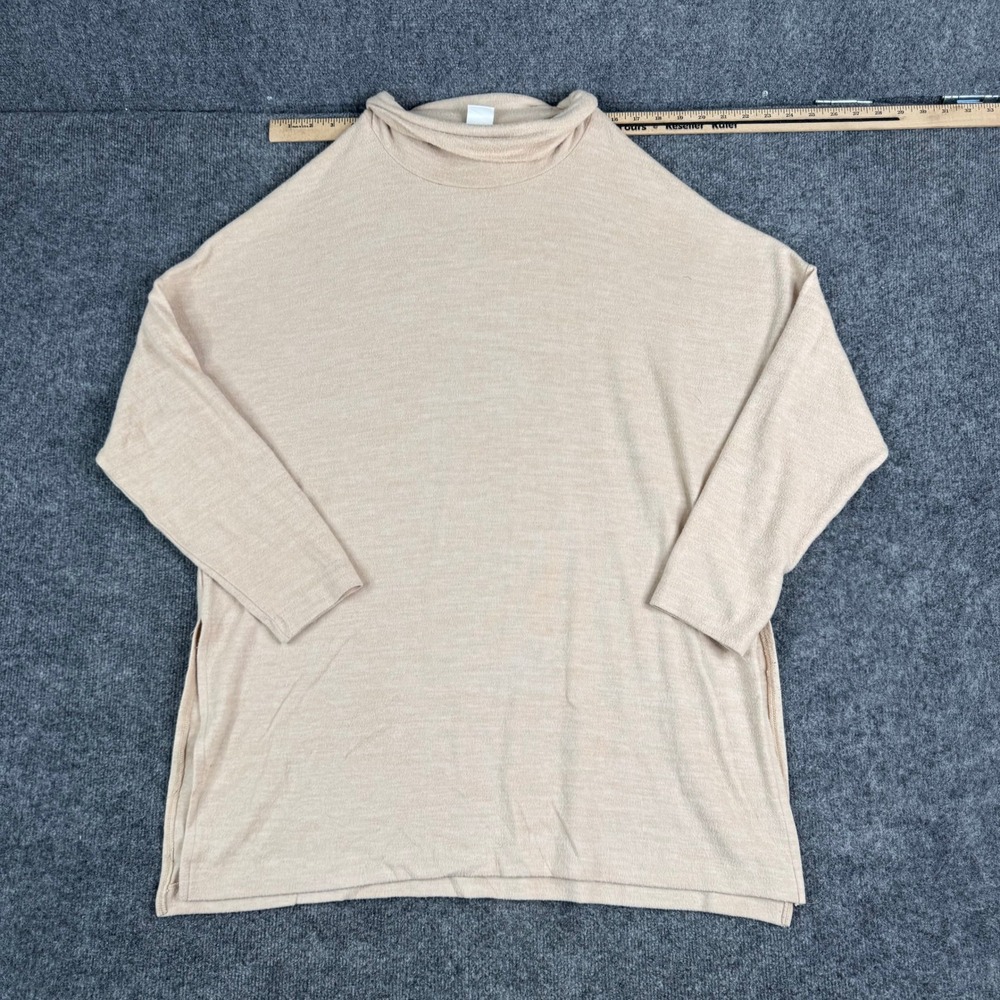 H&M Turtleneck Sweater Womens XL Beige Viscose Blend Oversized Side Slit Tunic